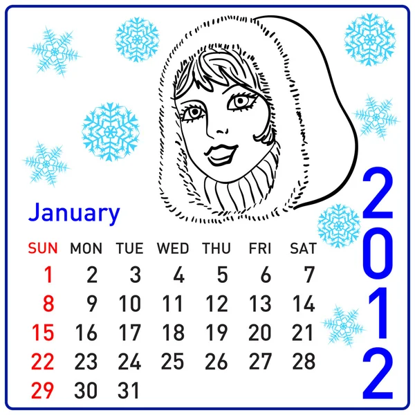 2012 ano calendário em janeiro — Fotografia de Stock