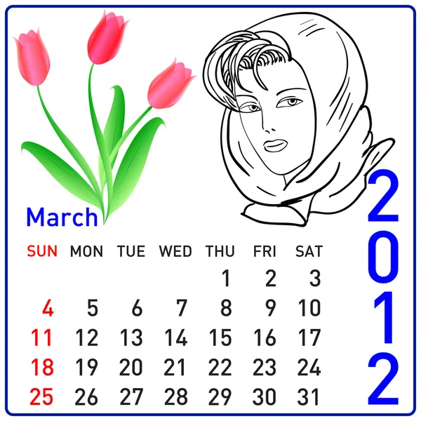 2012 year calendar in March — Stock Photo, Image