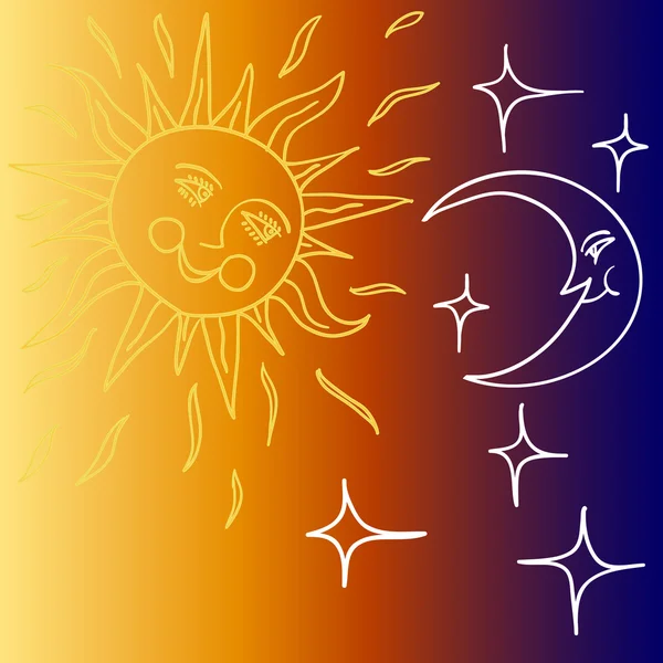 Illustrazione di Luna e Sole con volti — Foto Stock
