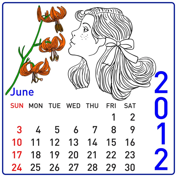 2012 year calendar in  June — Stock Fotó