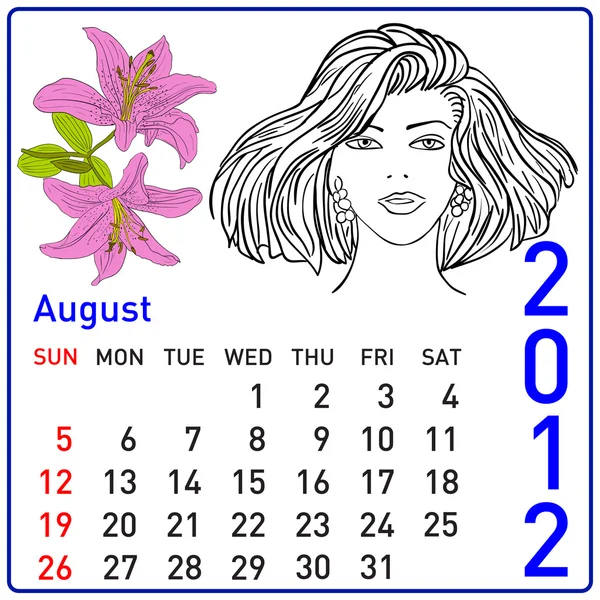 2012 year calendar in August. — Zdjęcie stockowe