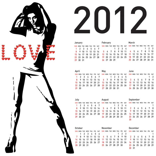 2012 kalender med mode flicka — Stockfoto