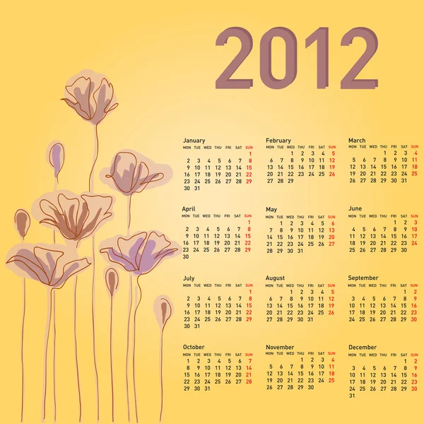 2012 şık takvimi çiçekli. hafta Pazartesi günü başlar.. — Stok fotoğraf