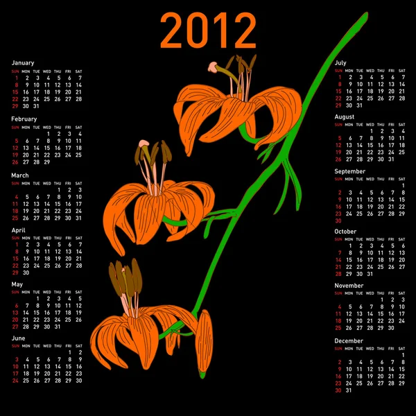 Calendar for 2012 with flowers — Stock Photo, Image