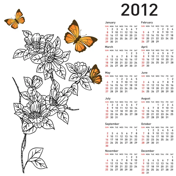 Calendar for 2012 with flowers — Stock Photo, Image