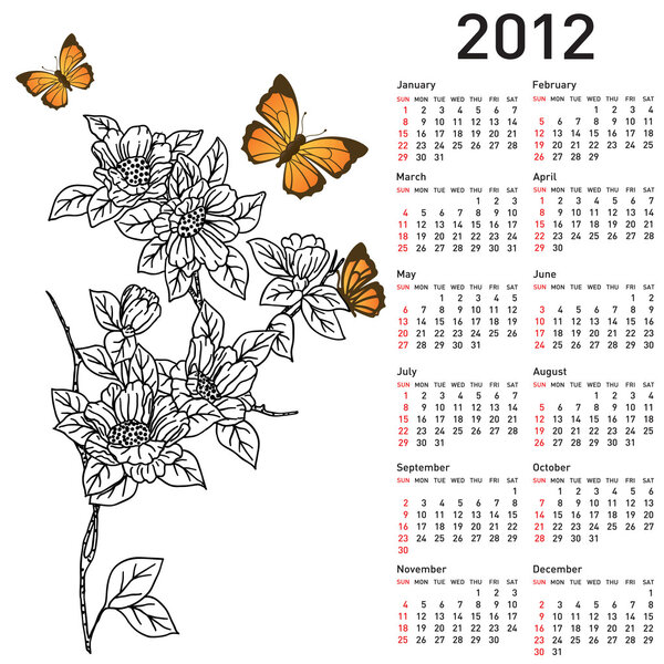 Calendar for 2012 with flowers
