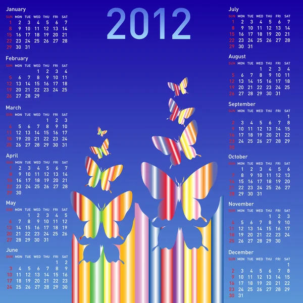 Stylish calendar with butterflies for 2012. Week starts on Sund — Stock Photo, Image