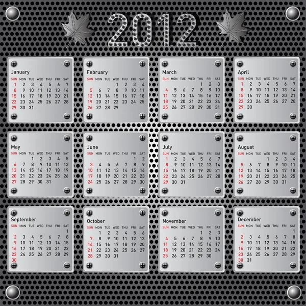 Stylowy kalendarz z efektem metalicznym na rok 2012. Najpierw niedziela. — Zdjęcie stockowe