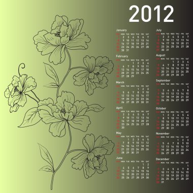 2012 calendar with flowers