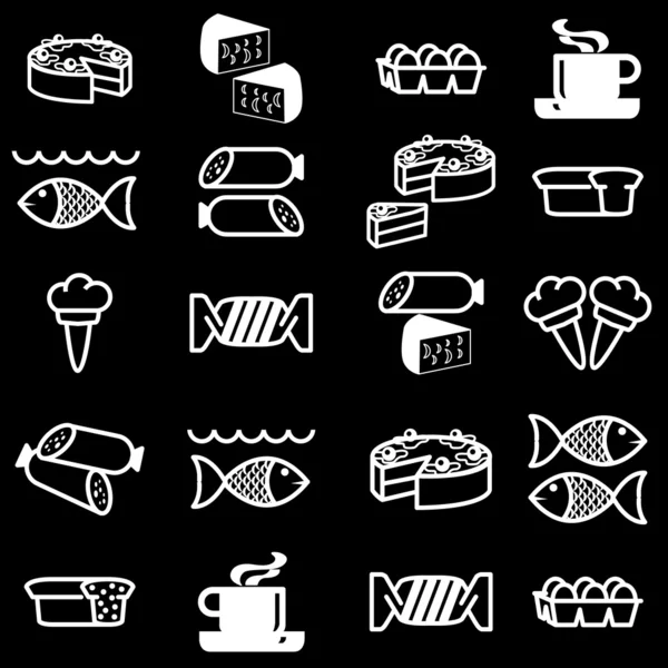 Reihe von Vektorsilhouetten von Symbolen zum Thema Lebensmittel — Stockfoto