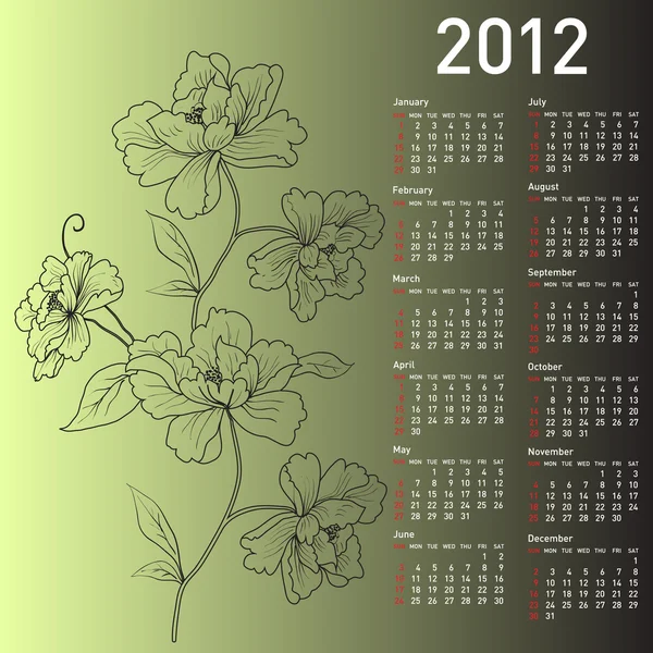 2012 calendar with flowers — Stock Photo, Image
