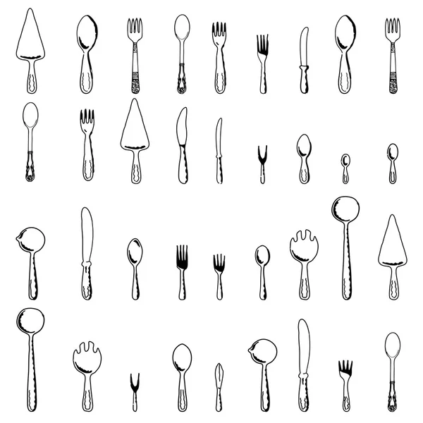 Cucharas, tenedores y cuchillos sobre fondo blanco illustrat —  Fotos de Stock