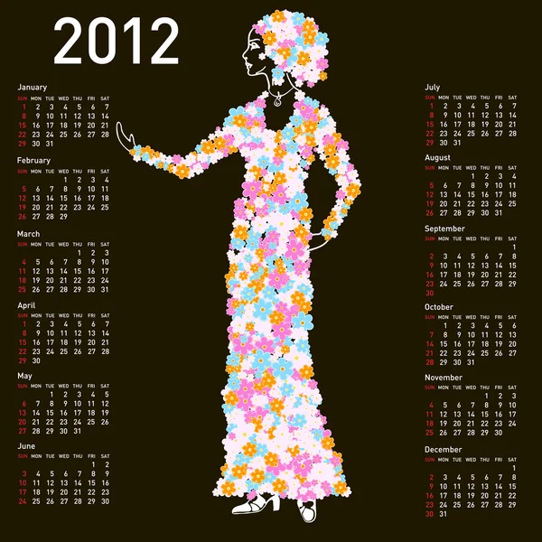 2012 calendario con mujer primavera — Foto de Stock
