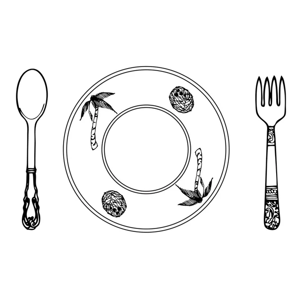Cartoon plate, fork and spoon — Stock Photo, Image