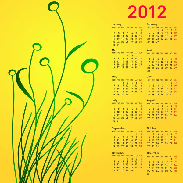Elegante calendario con flores para 2012. La semana comienza el lunes . —  Fotos de Stock