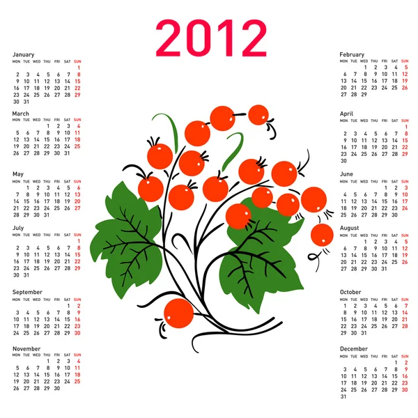 Стильный календарь с цветами на 2012 год. В понедельник начинается неделя . — стоковое фото