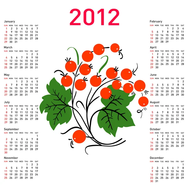 2012年花的花式日历。星期日开始一周. — 图库照片