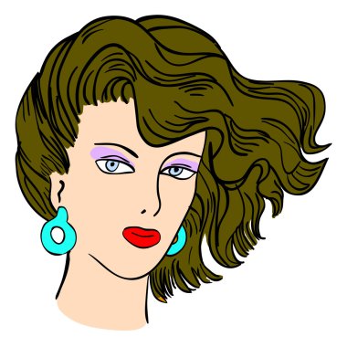 Hand-drawn fashion model illustration. Woman's face