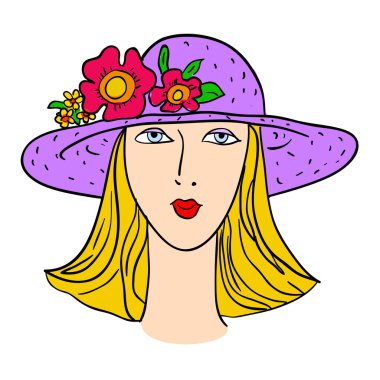 Hand-drawn fashion model illustration. Woman's face clipart