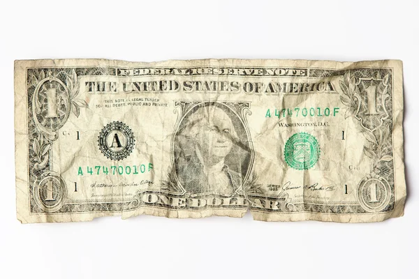 Stare zużyte jeden banknot dolarowy — Zdjęcie stockowe