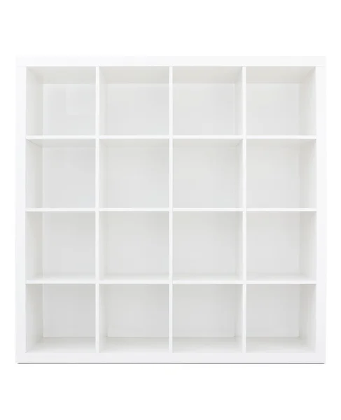 Lege witte houten boekenplank — Stockfoto