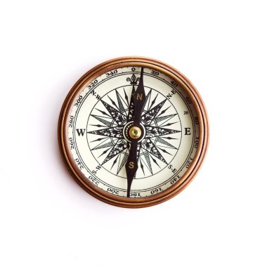 Vintage brass compass with clipping path clipart