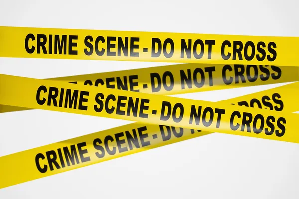 白い背景に黄色の犯罪現場のテープ — ストック写真