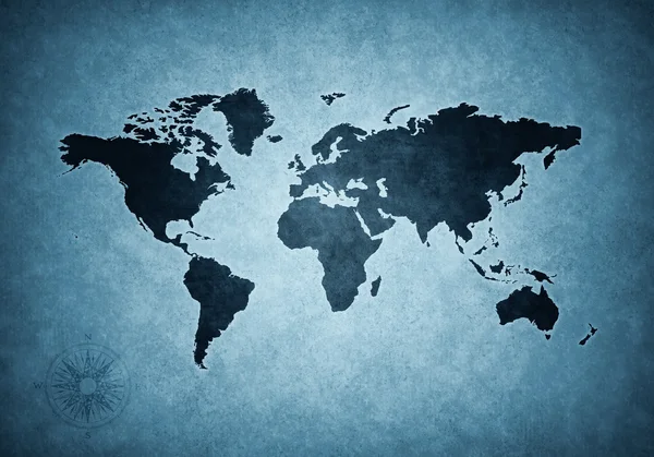 Grunge 蓝色世界地图 — 图库照片