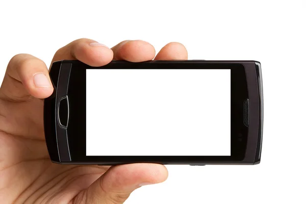 Männliche Hand hält Mobiltelefon, Clipping-Pfad enthalten — Stockfoto