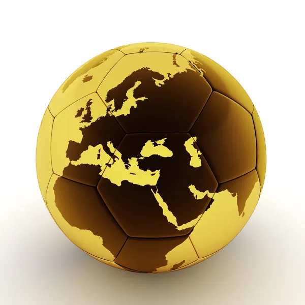 Золотой футбольный мяч с картой мира — стоковое фото
