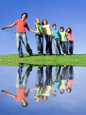 Diverse group of mixed race kids at summer camp clipart