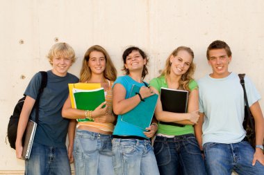 Group of happy students on campus clipart