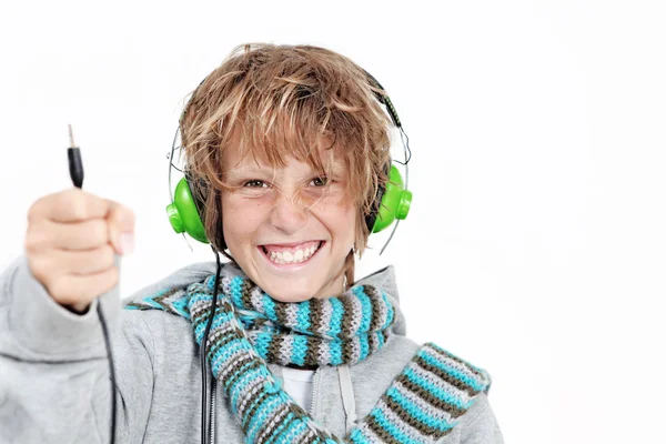 Barn med hörlurar — Stockfoto