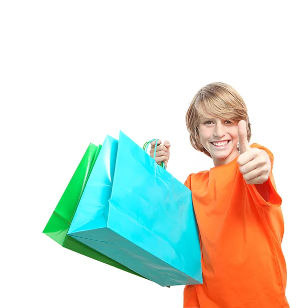 Šťastné dítě úspěšné shopper — Stock fotografie