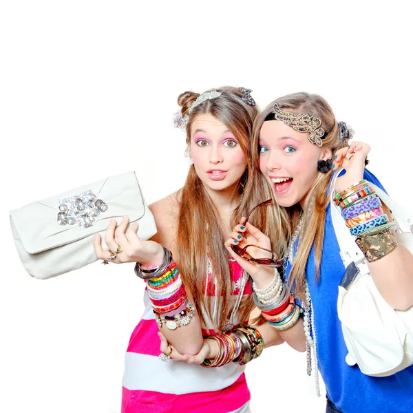 Felices víctimas de la moda sonriente con accesorios —  Fotos de Stock