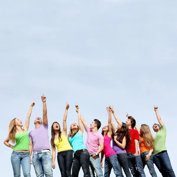 Group of teens pointing Stock Photo
