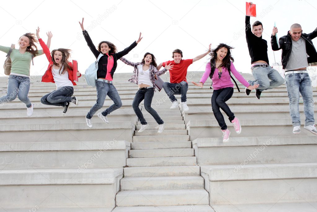 Happy university or high school children happy at end of term