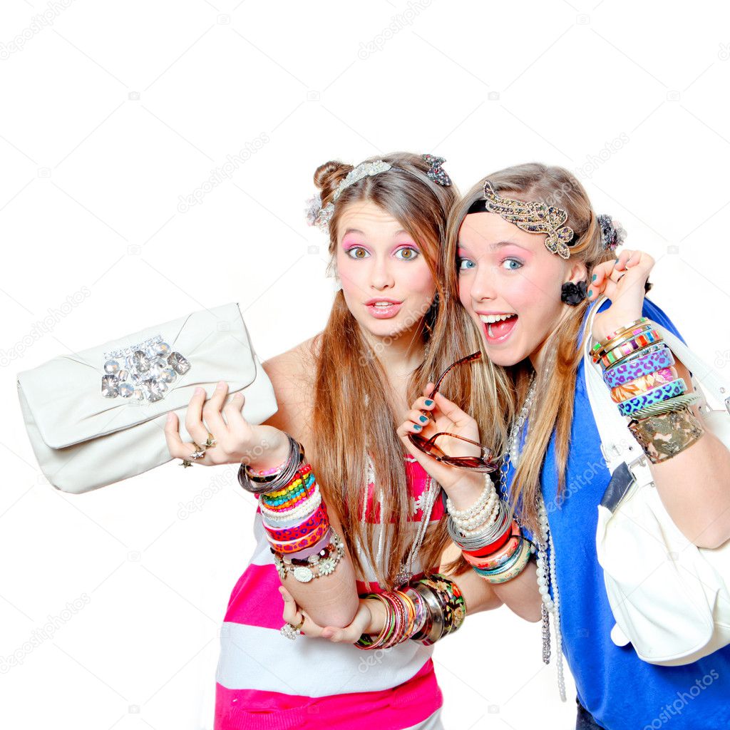 Happy smiling fashion victims with accessories