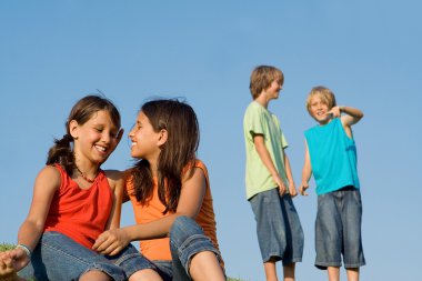 Group of kids at summer school or camp clipart