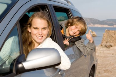 Family car hire or rental on vacation clipart