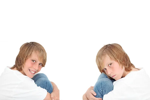 Glad ledsen, tvillingar med olika personligheter — Stockfoto