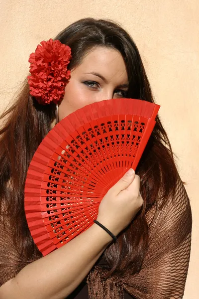 Spain, spanish woman with fan — Stock Photo, Image