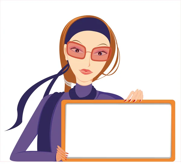 Business woman hold white board — Stock Vector