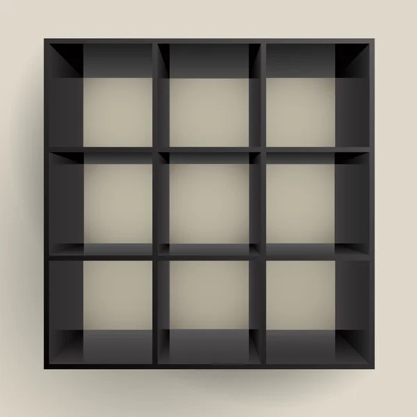 3D isoliert leeres schwarzes Bücherregal — Stockvektor