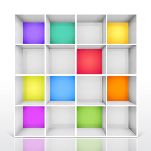 3d isolated Empty colorful bookshelf — Stock Vector