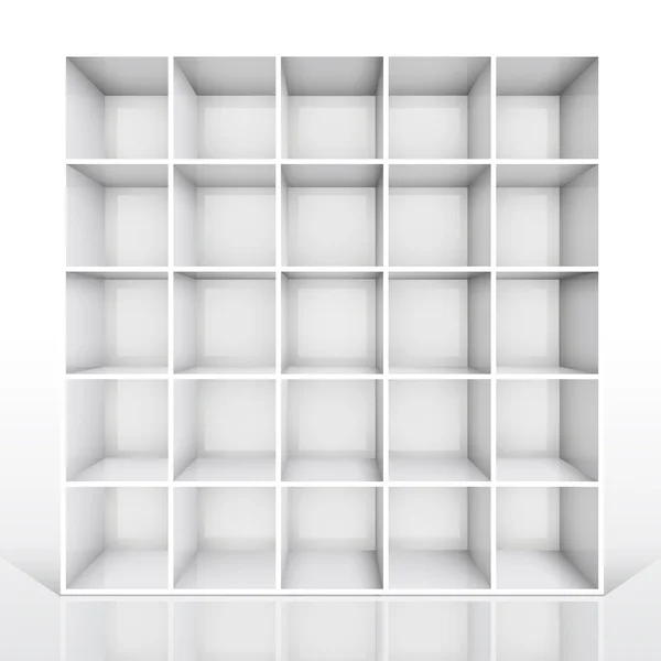 3D izole boş beyaz bookshelf — Stok Vektör