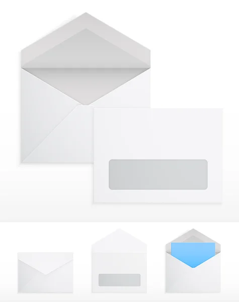 Conjunto de envelopes em branco sobre branco — Vetor de Stock
