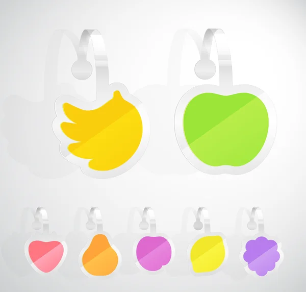 Set van kleurrijke vruchten reclame stickers. — Stockvector