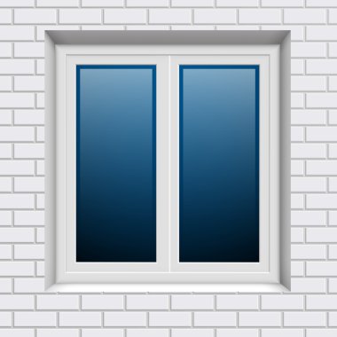 Plastic window in white brick wall from outside clipart