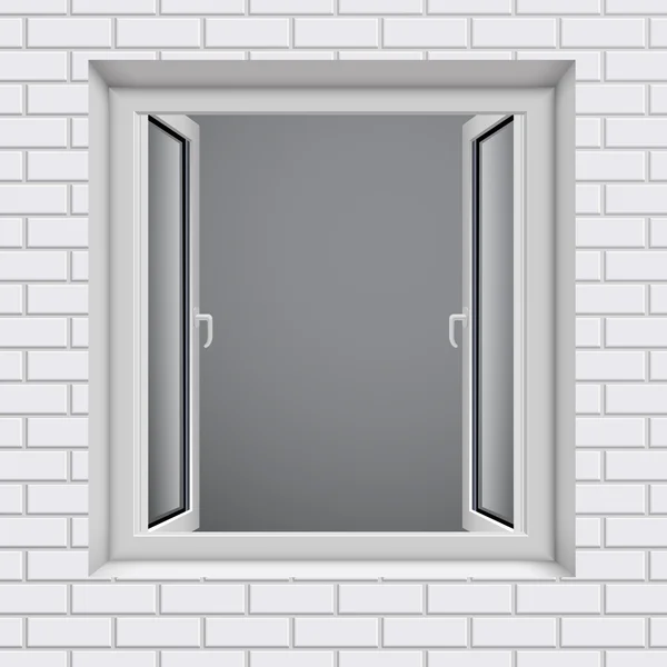 Geöffnetes Kunststofffenster in weißem Mauerwerk — Stockvektor